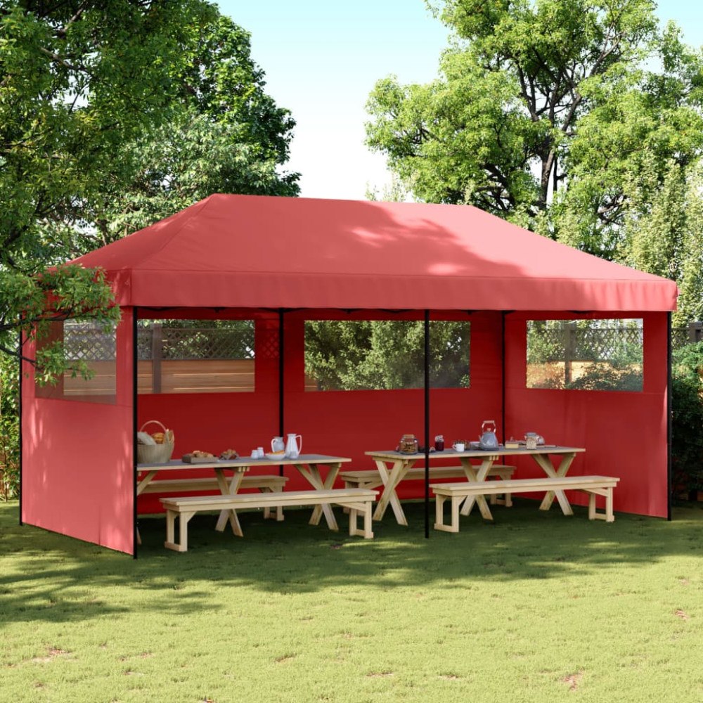 vidaXL Pop-Up hopfällbart partytält med 3 sidoväggar vinröd