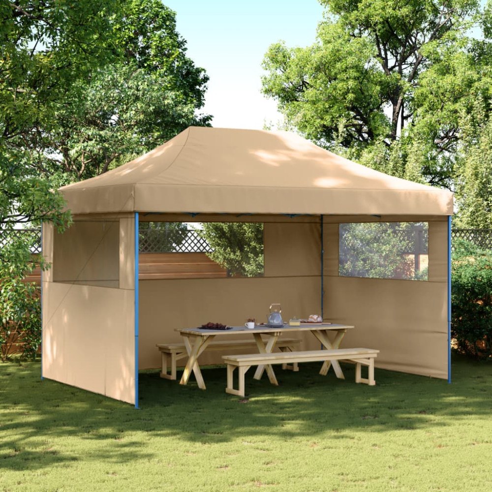 vidaXL Pop-Up hopfällbart partytält med 3 sidoväggar beige