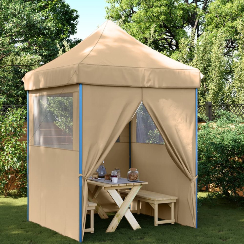 vidaXL Pop-Up hopfällbart partytält med 4 sidoväggar beige