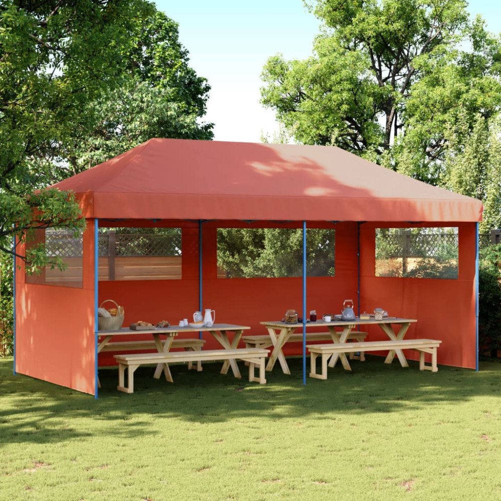 vidaXL Pop-Up hopfällbart partytält med 3 sidoväggar terrakotta