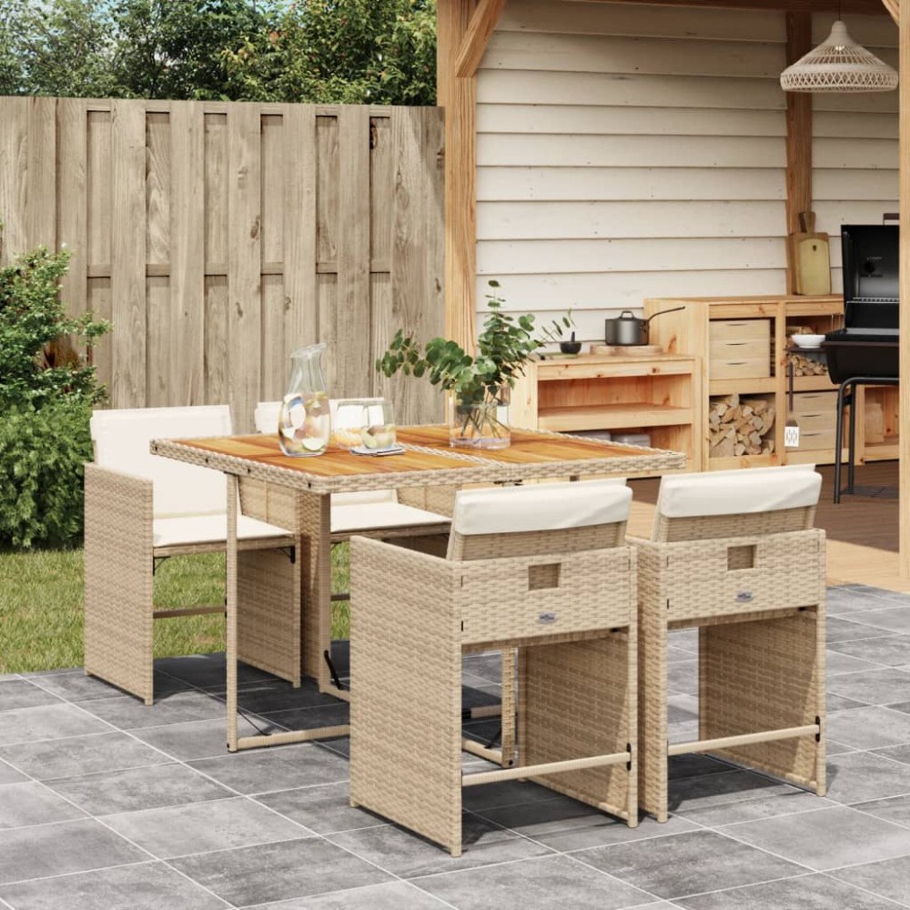 vidaXL Matgrupp för trädgården med dynor 5 delar beige konstrotting