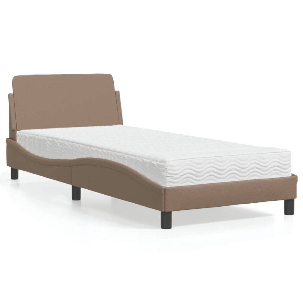 vidaXL Bed with Mattress "Dover" Cappuccino 90x190 cm Faux Leather
