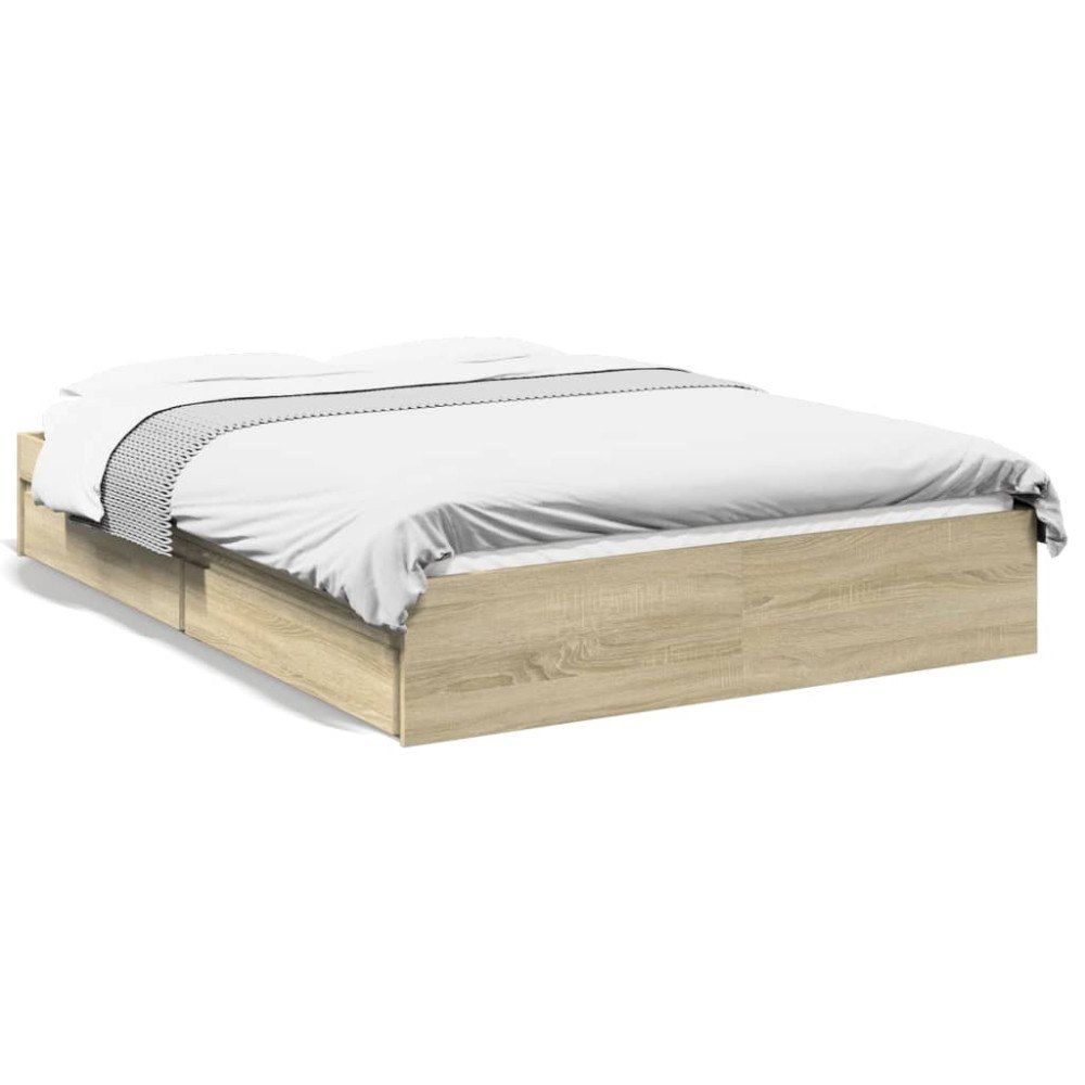 vidaXL Sängram med lådor sonoma-ek 140x200 cm konstruerat trä