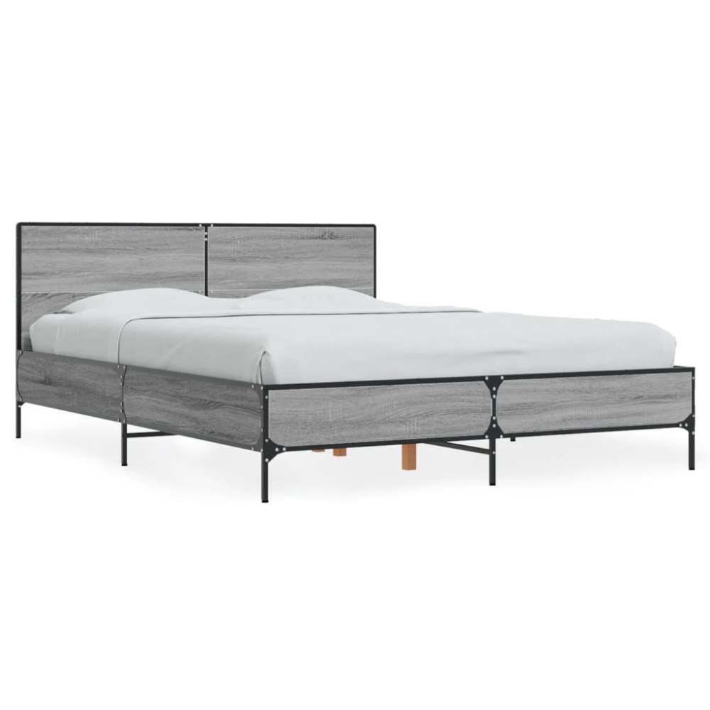vidaXL Sängram grå sonoma 135x190 cm konstruerat trä och metall