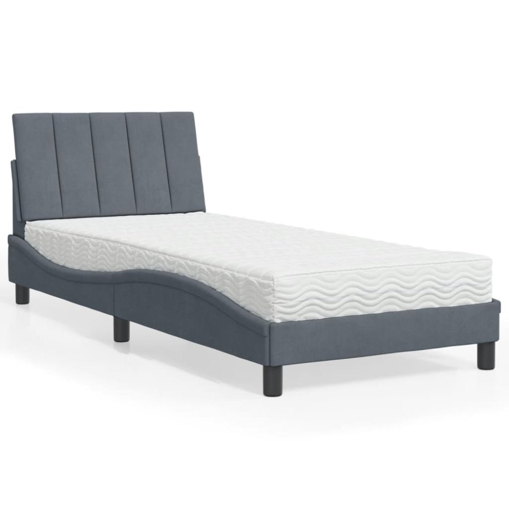 vidaXL Bed with Mattress "Hanko" Dark Grey 90x190 cm Velvet