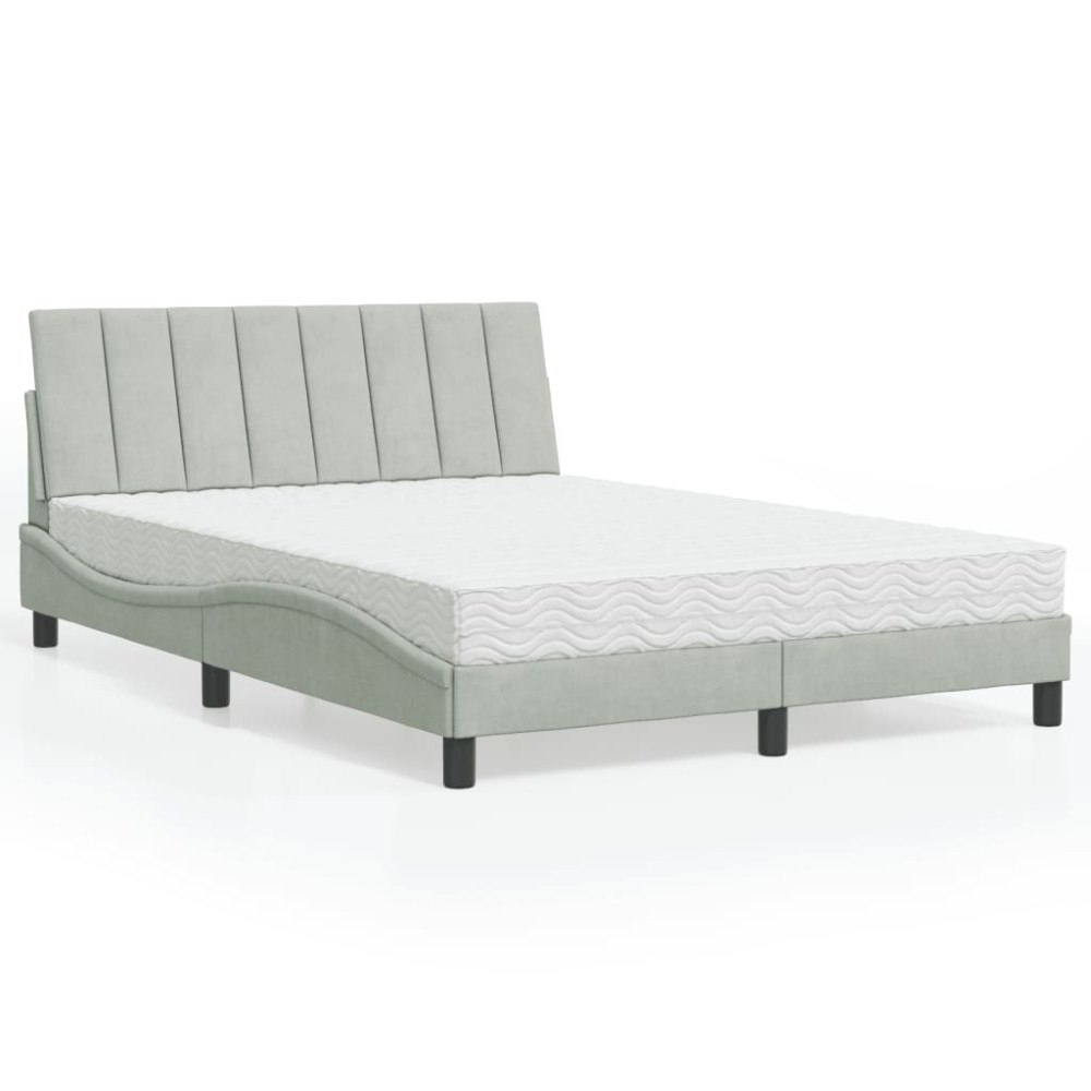 vidaXL Bed with Mattress "Hanko" Light Grey 140x190 cm Velvet