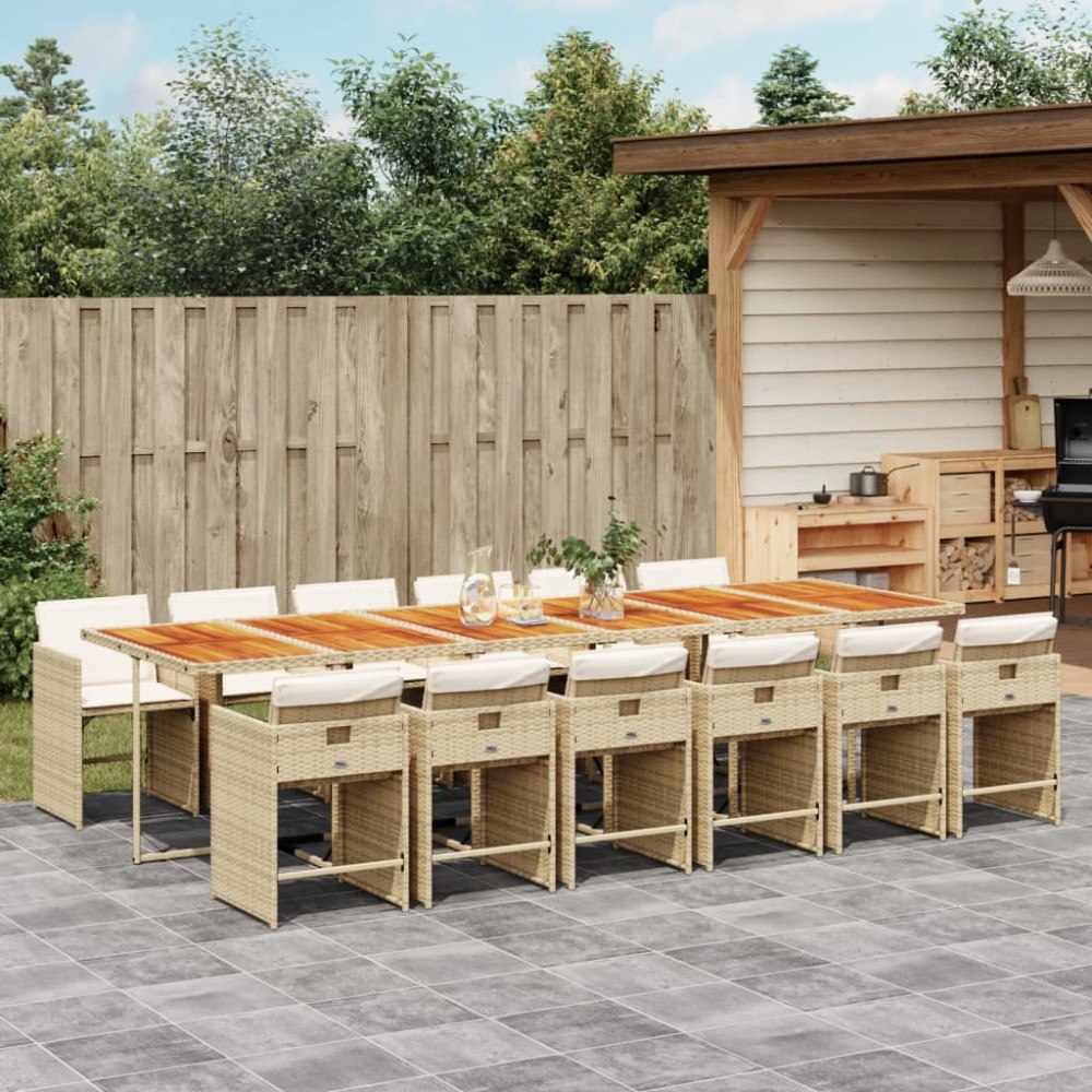 vidaXL Matgrupp för trädgården med dynor 13 delar beige konstrotting