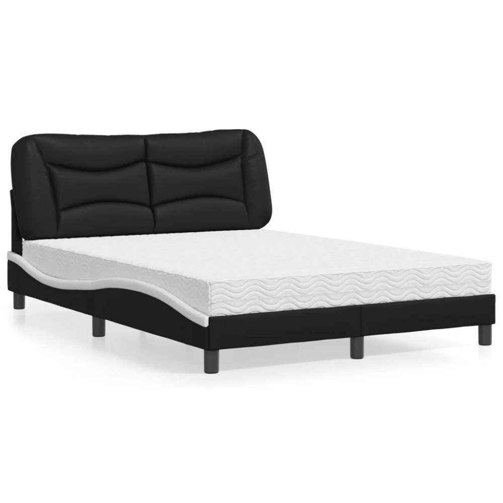 vidaXL Bed with Mattress "Hvar" Black and White 140x190 cm Faux Leather