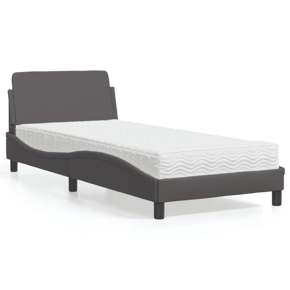 vidaXL Bed with Mattress "Dover" Grey 90x190 cm Faux Leather