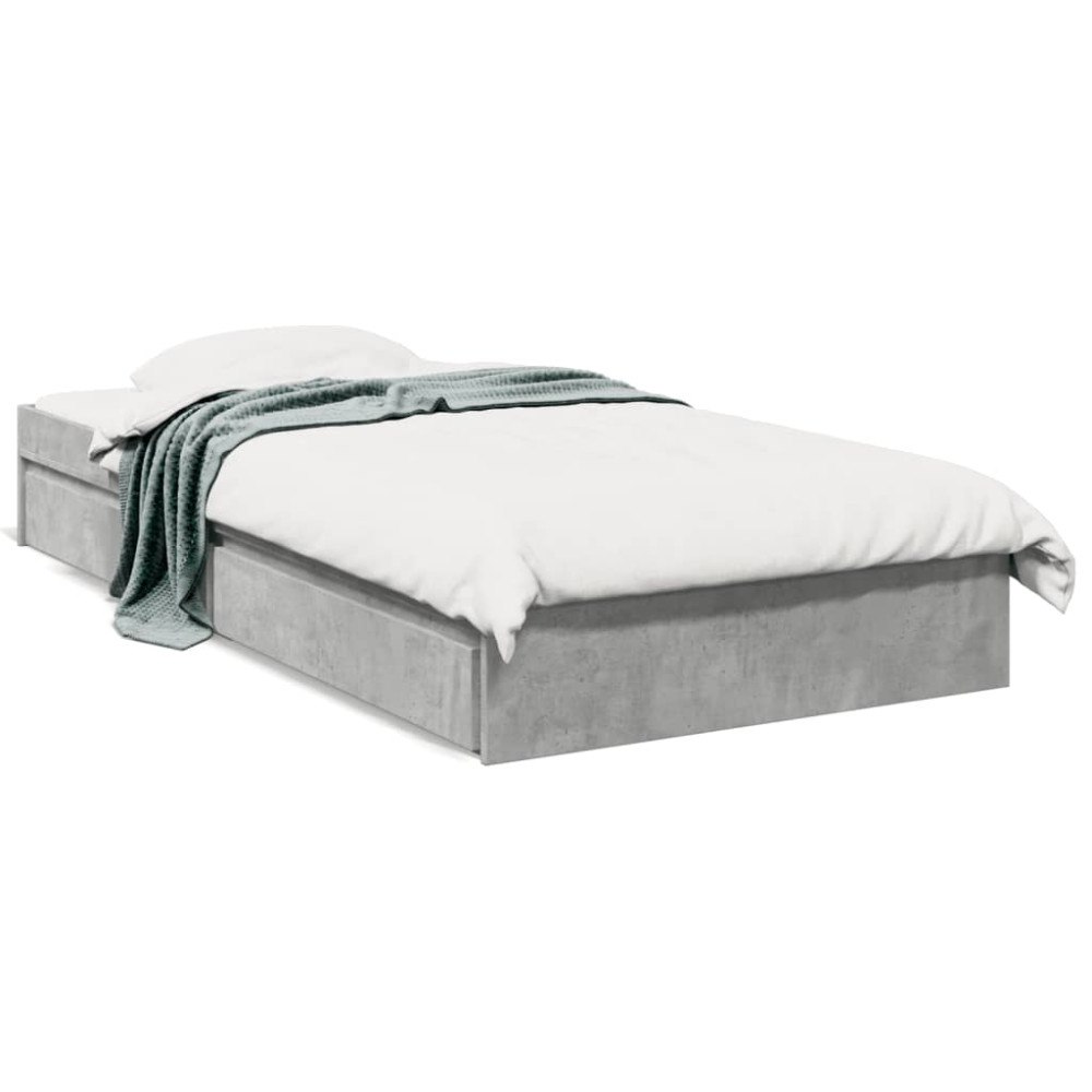 vidaXL Sängram med lådor betonggrå 75x190 cm konstruerat trä