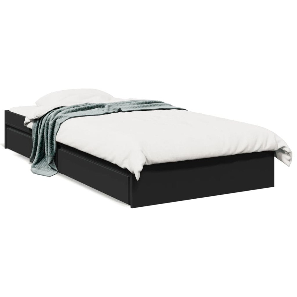 vidaXL Sängram med lådor svart 75x190 cm konstruerad trä