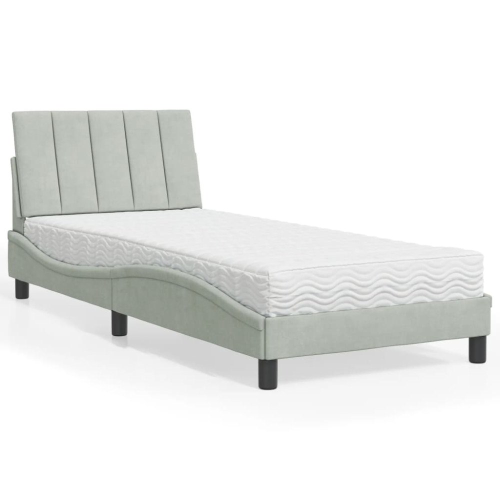 vidaXL Bed with Mattress "Hanko" Light Grey 90x190 cm Velvet