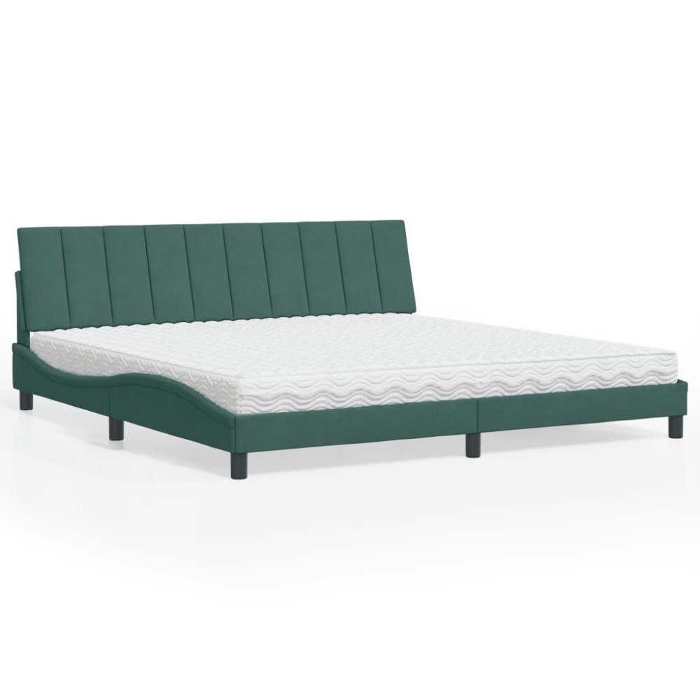 vidaXL Bed with Mattress "Hanko" Dark Green 200x200 cm Velvet
