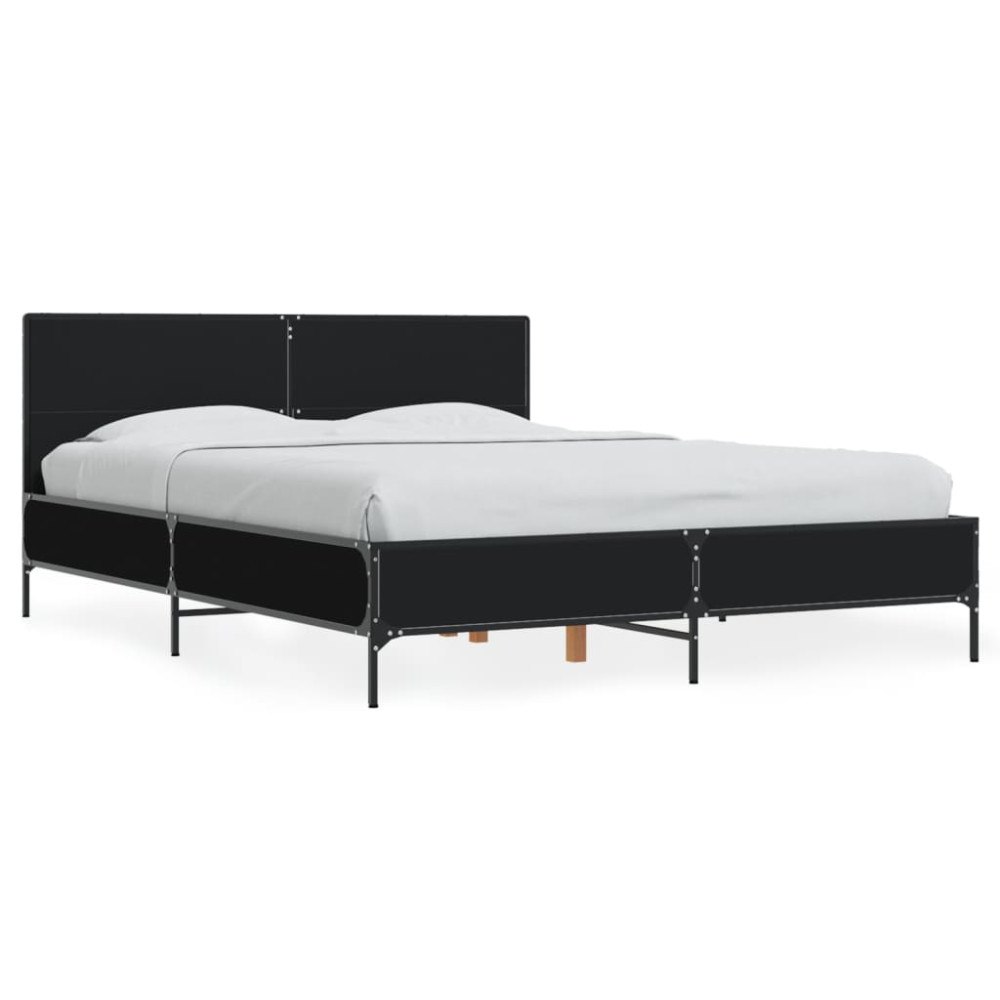 vidaXL Sängram svart 135x190 cm konstruerat trä och metall