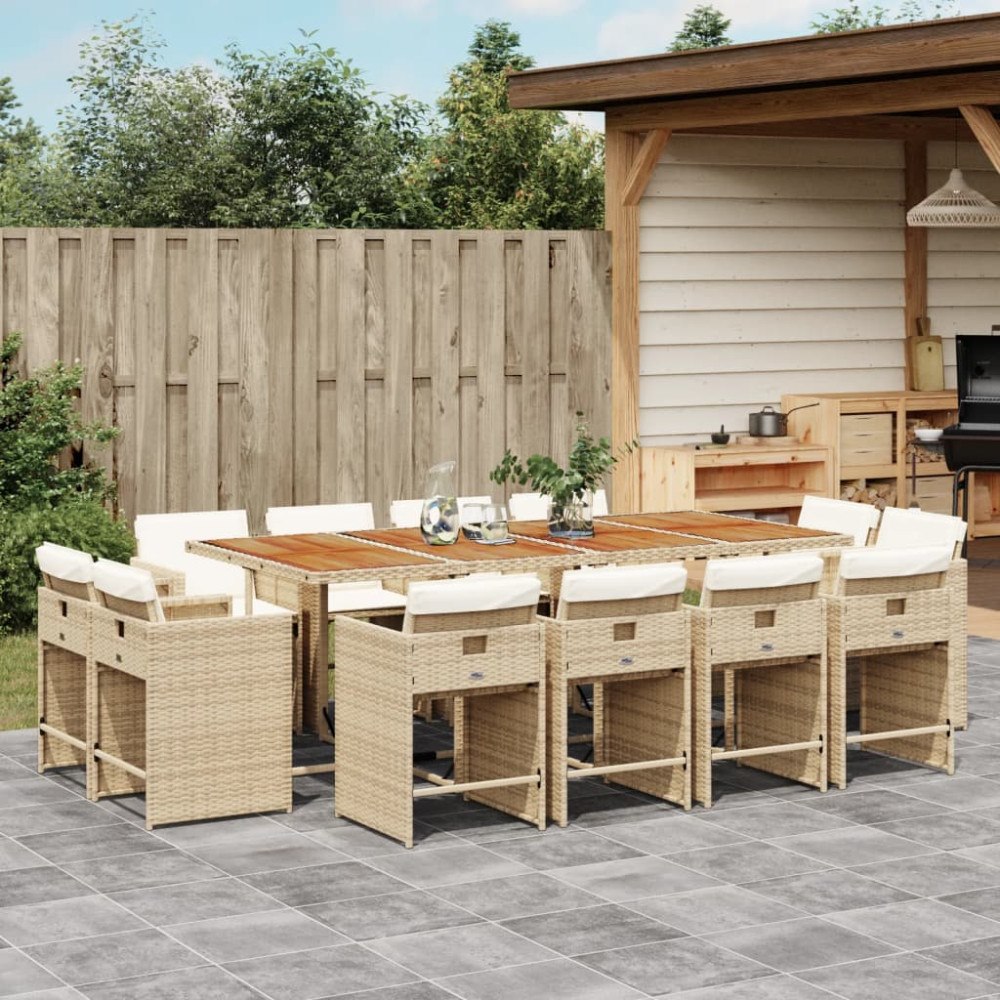vidaXL Matgrupp för trädgården med dynor 13 delar beige konstrotting