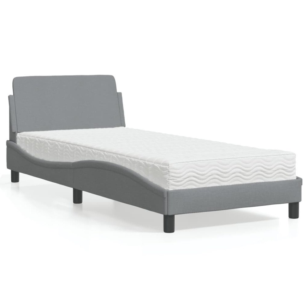 vidaXL Bed with Mattress "Dover" Light Grey 90x190 cm Fabric