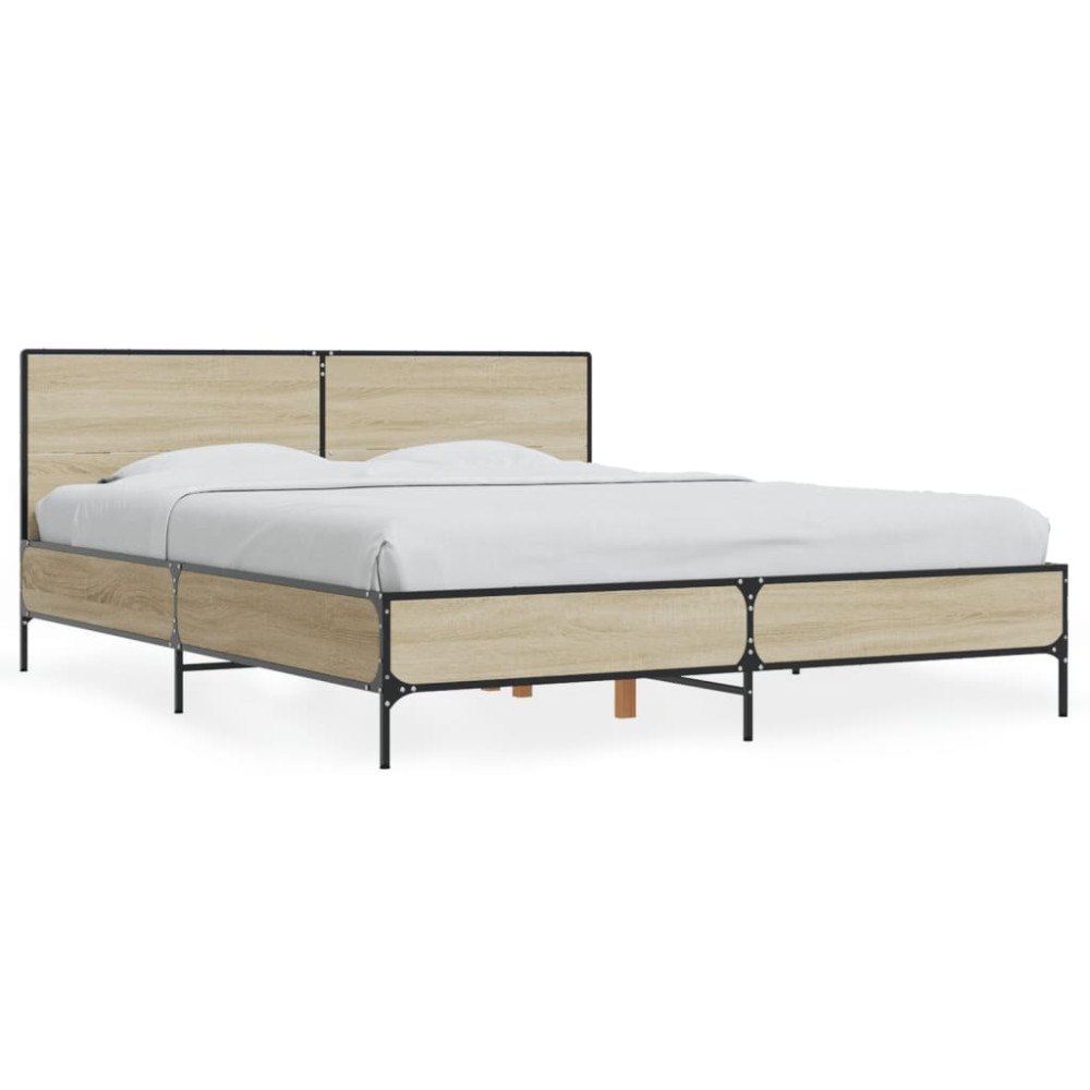 vidaXL Sängram sonoma-ek 160x200 cm konstruerat trä och metall