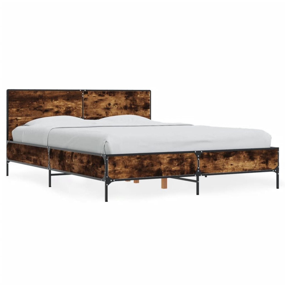 vidaXL Sängram rökfärgad ek 135x190 cm konstruerat trä och metall