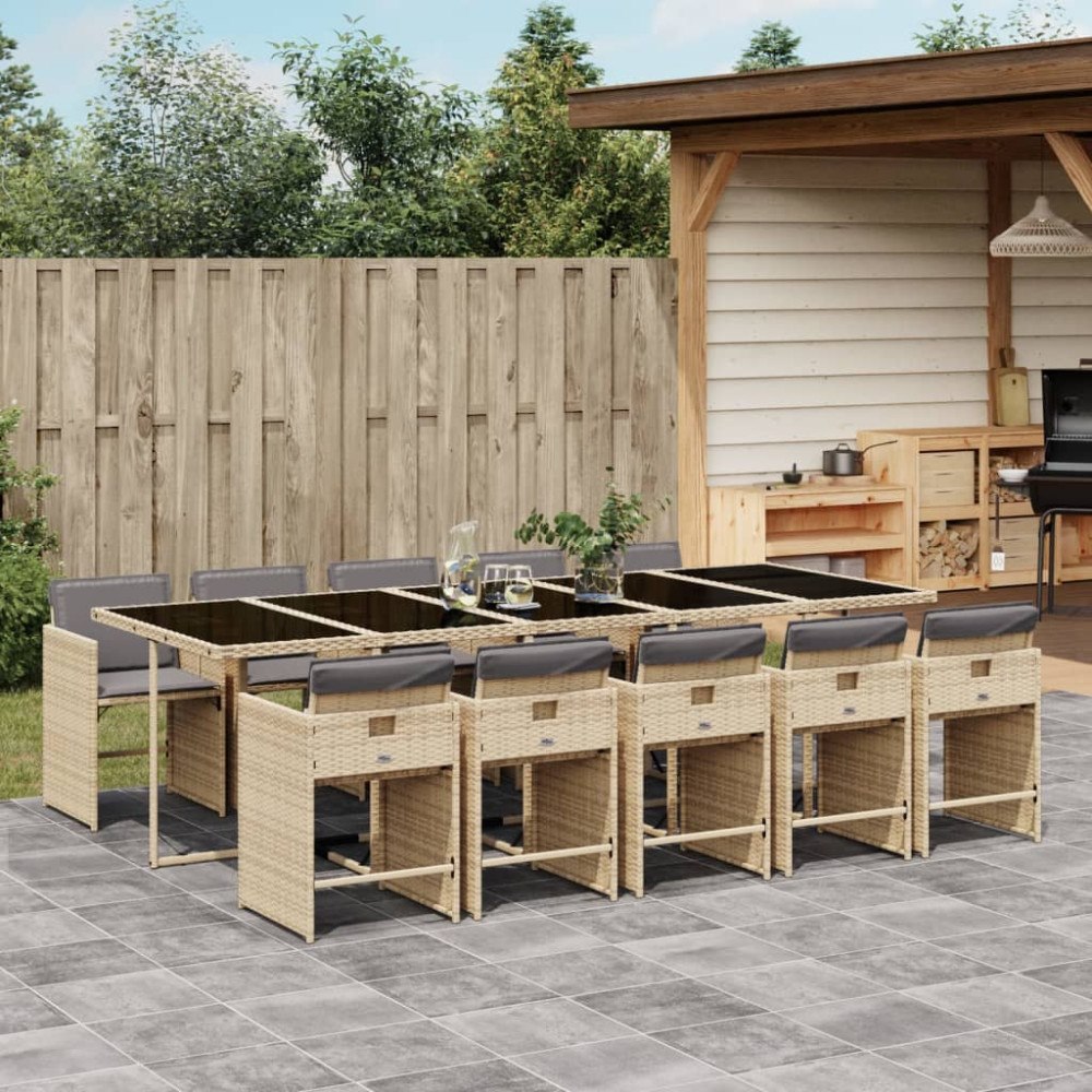 vidaXL Matgrupp för trädgården med dynor 11delar mixbeige konstrotting