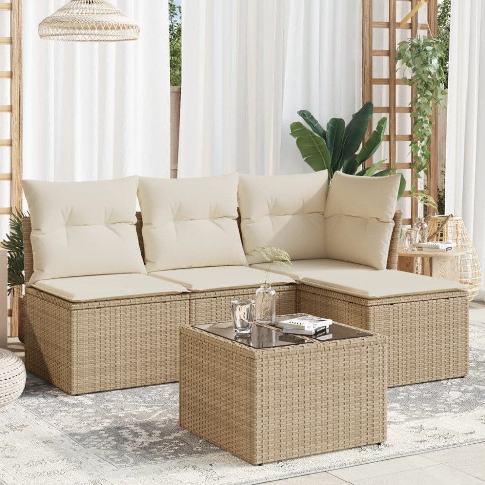 vidaXL Soffgrupp för trädgården med dynor 5 delar beige konstrotting