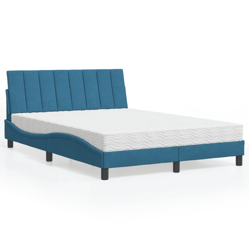 vidaXL Bed with Mattress "Hanko" Blue 140x190 cm Velvet