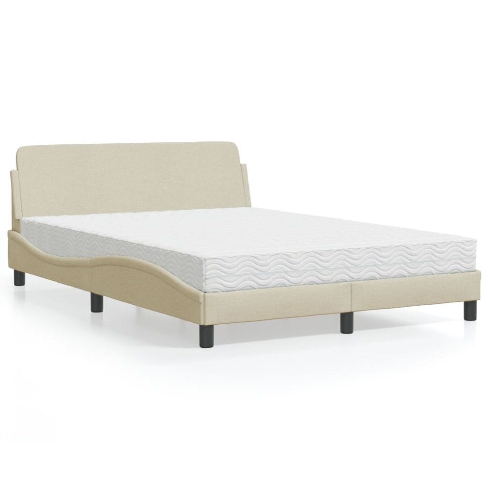 vidaXL Bed with Mattress "Dover" Cream 120x200 cm Fabric