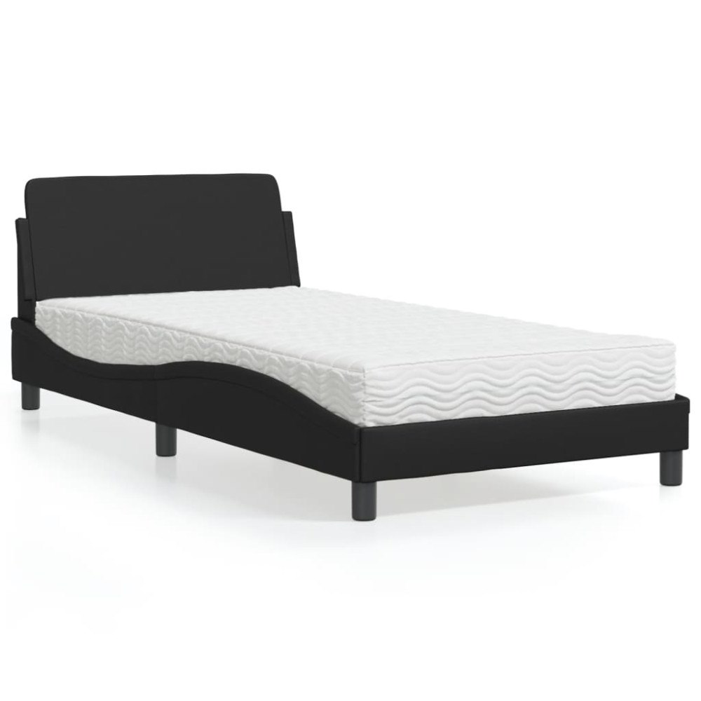 vidaXL Bed with Mattress "Dover" Black 100x200 cm Faux Leather