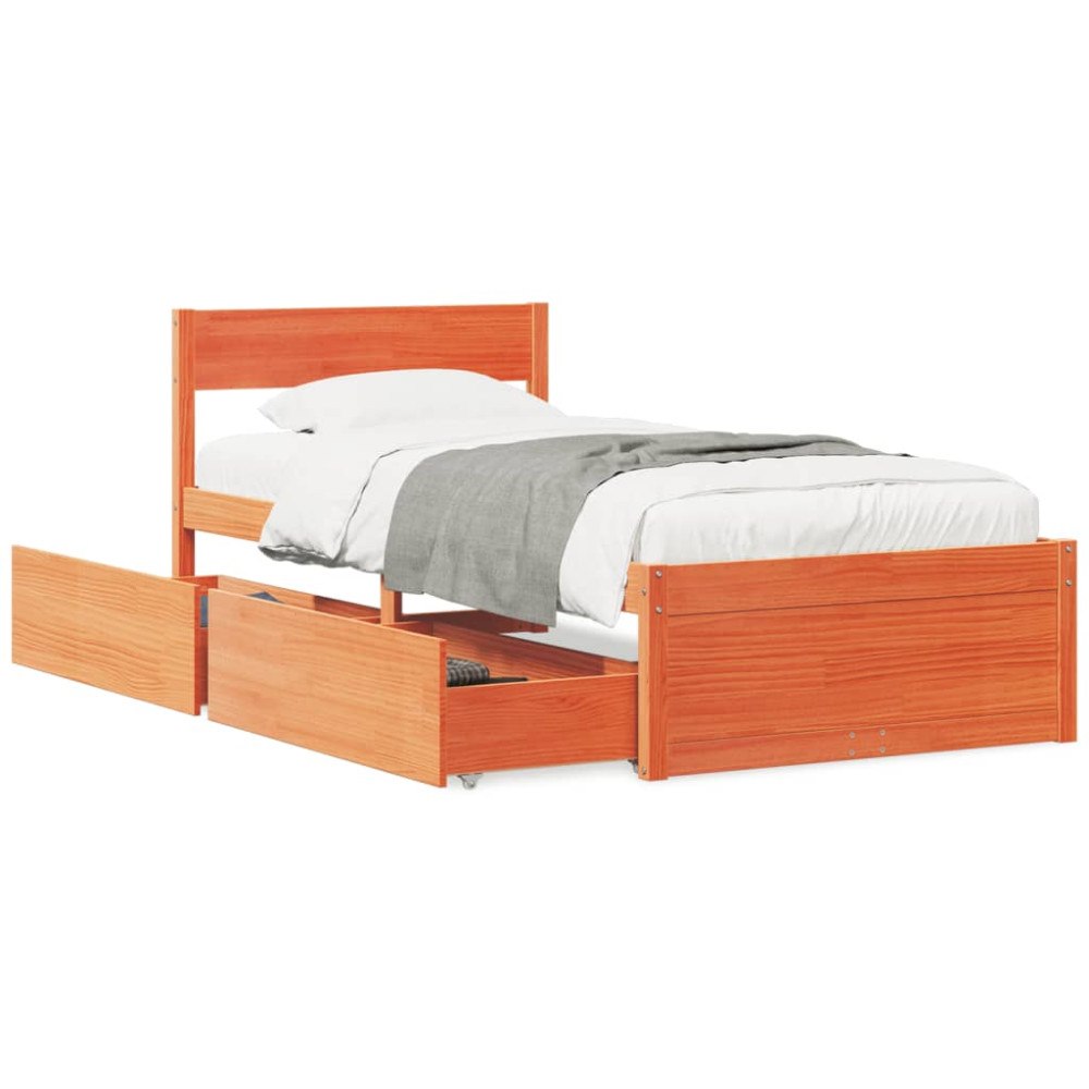 vidaXL Sängram utan madrass vaxbrun 75x190 cm massiv furu