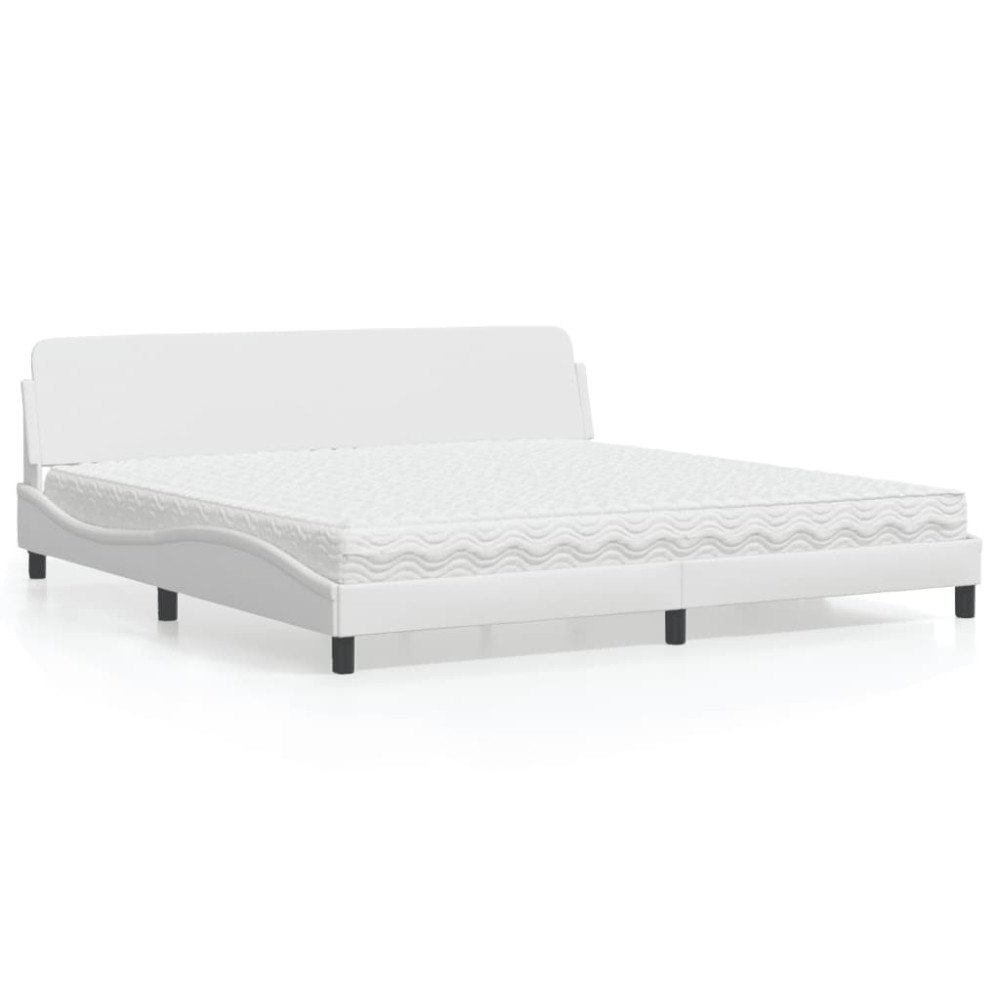 vidaXL Bed with Mattress "Dover" White 200x200 cm Faux Leather