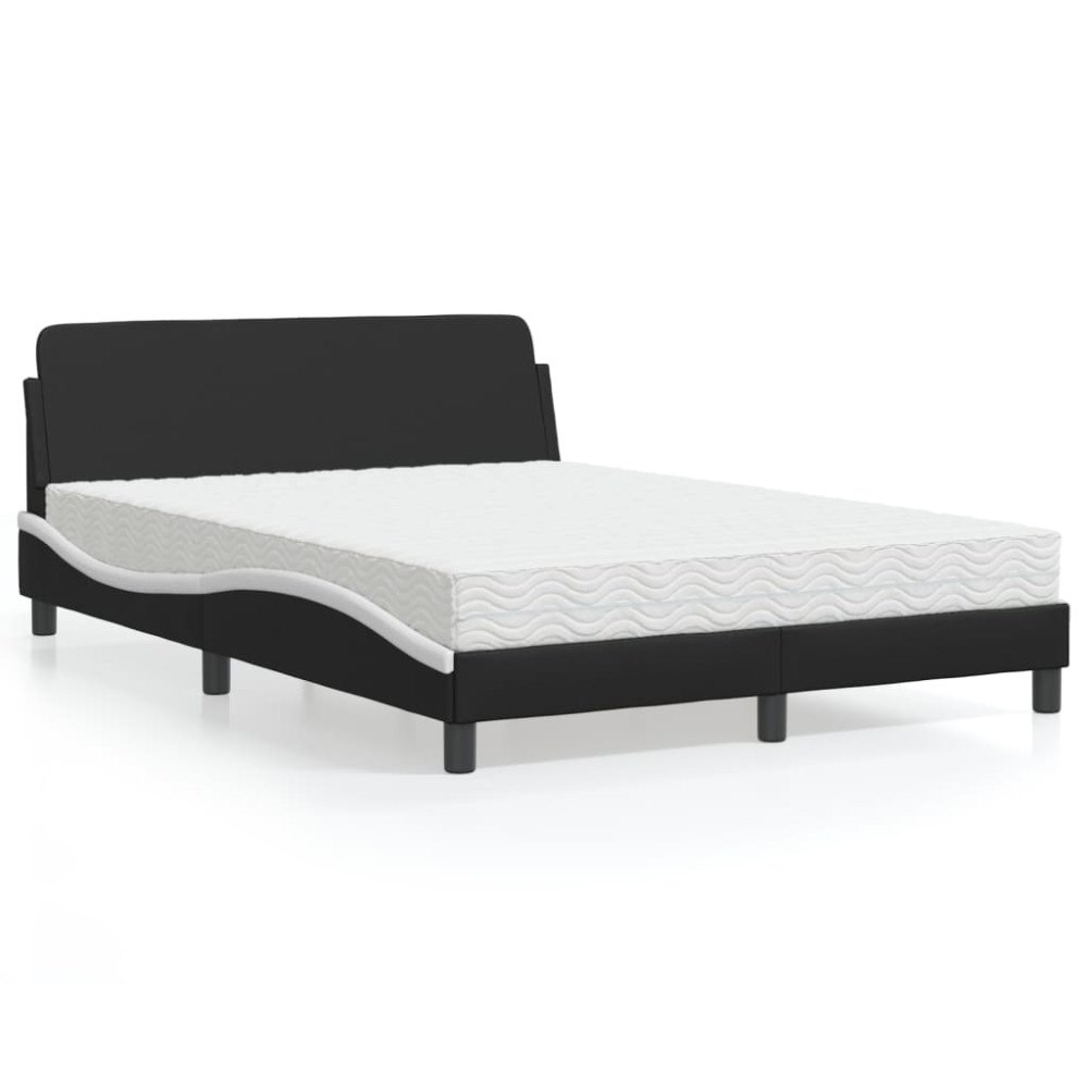 vidaXL Bed with Mattress "Dover" Black and White 120x200 cm Faux Leather