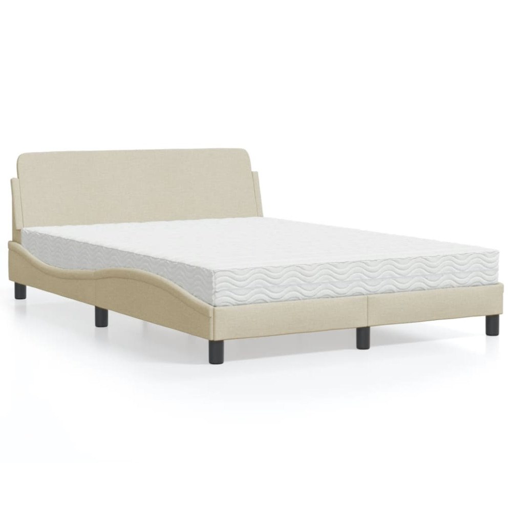 vidaXL Bed with Mattress "Dover" Cream 140x190 cm Fabric