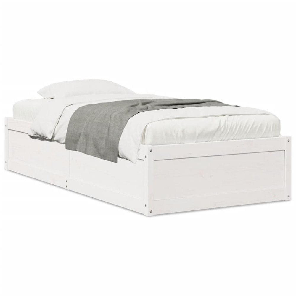 vidaXL Sängram utan madrass vit 100x200 cm massiv furu