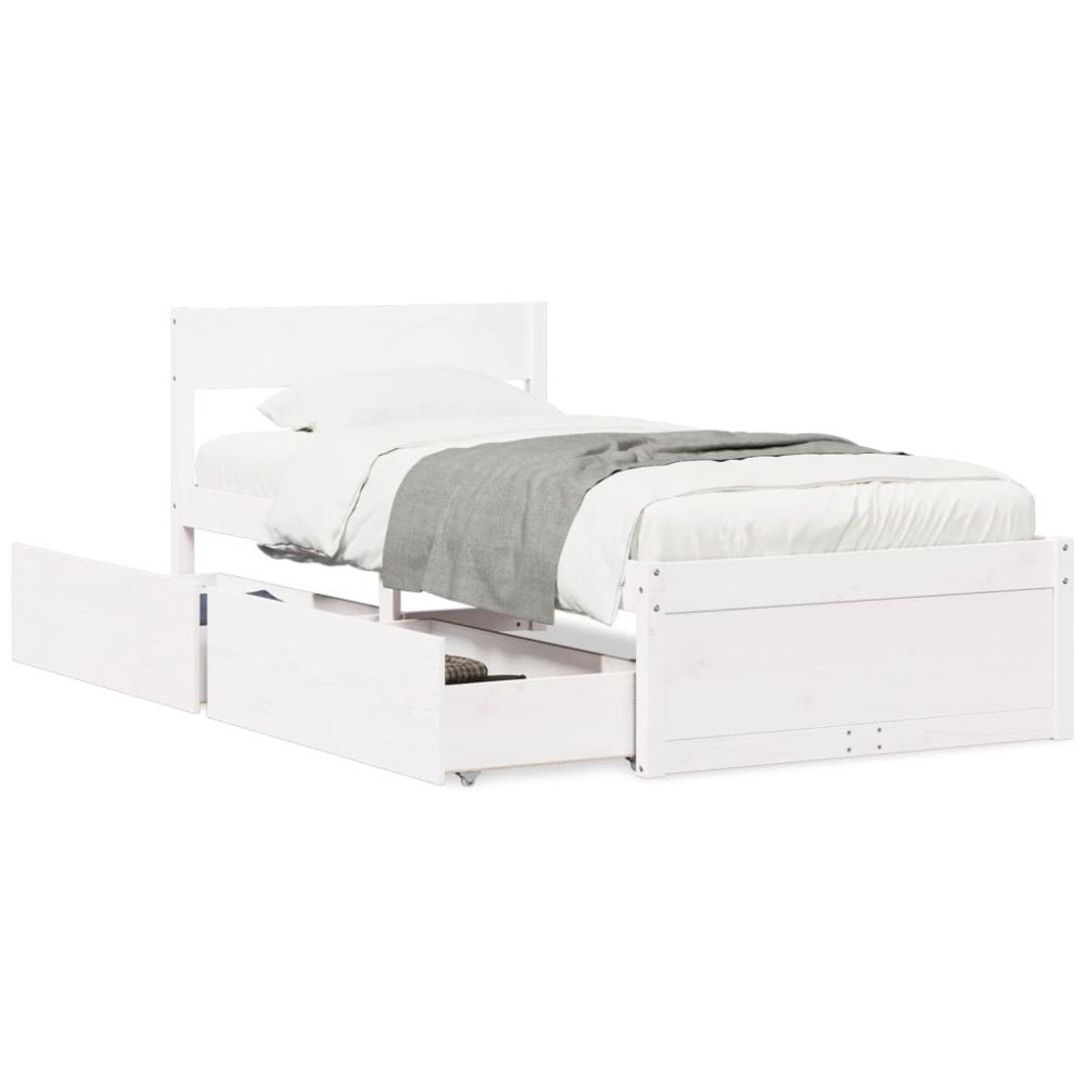 vidaXL Sängram utan madrass vit 90x200 cm massiv furu