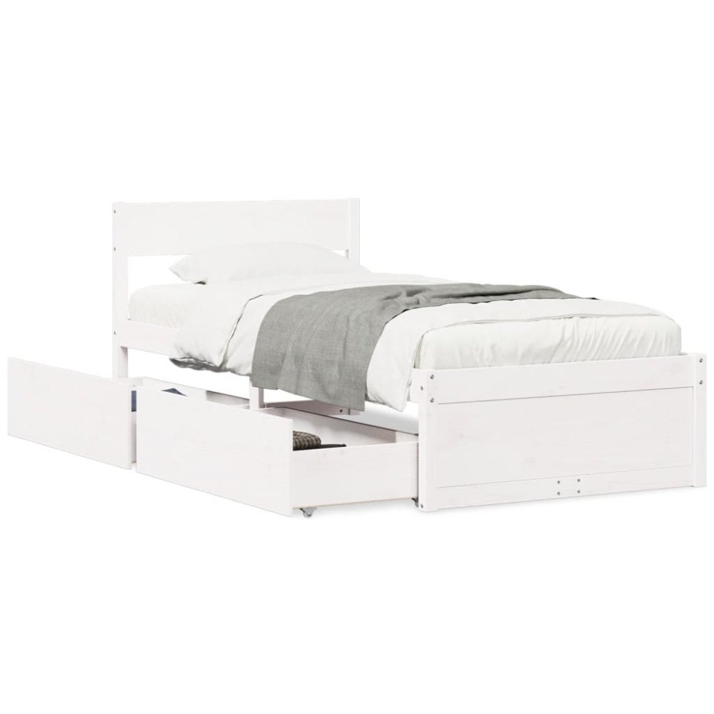 vidaXL Sängram utan madrass vit 75x190 cm massiv furu