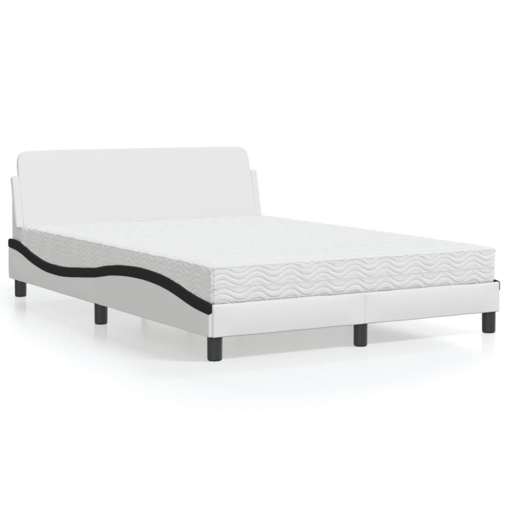 vidaXL Bed with Mattress "Dover" White and Black 140x200 cm Faux Leather