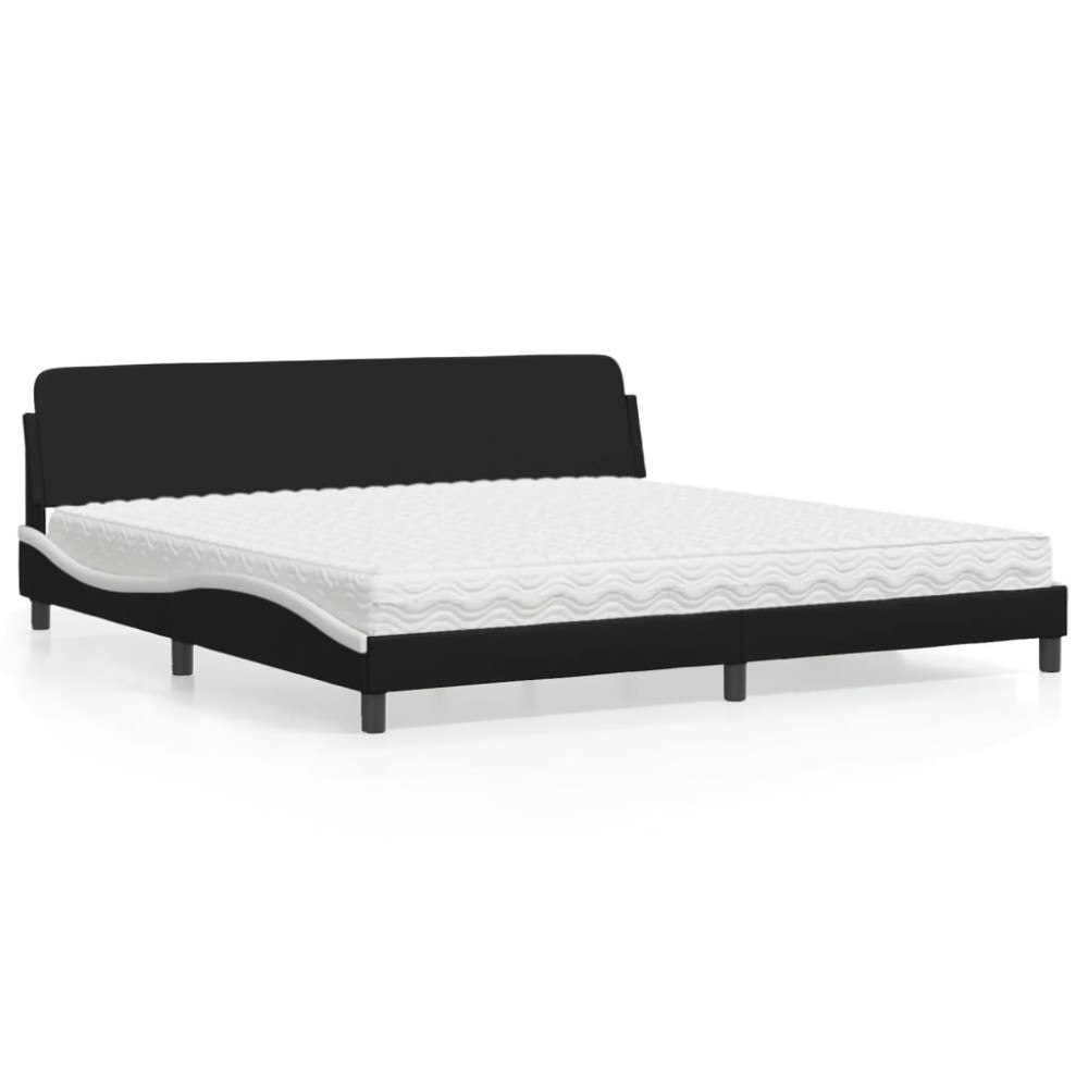 vidaXL Bed with Mattress "Dover" Black and White 200x200 cm Faux Leather