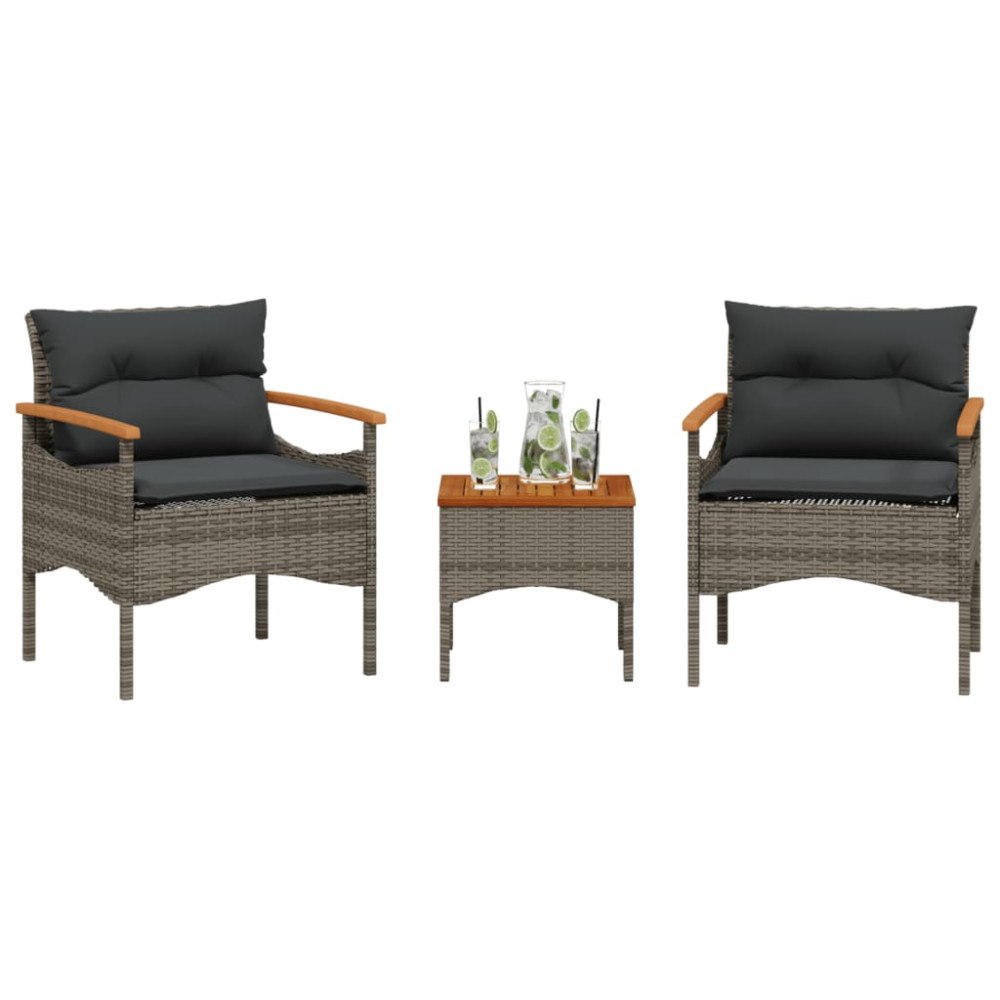 vidaXL Soffgrupp för trädgården 3 delar med dynor konstrotting grå