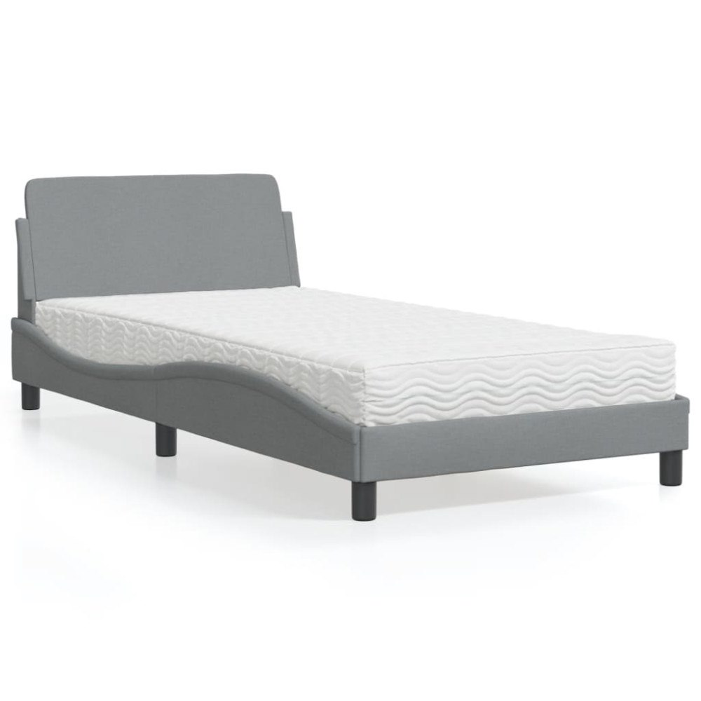 vidaXL Bed with Mattress "Dover" Light Grey 100x200 cm Fabric