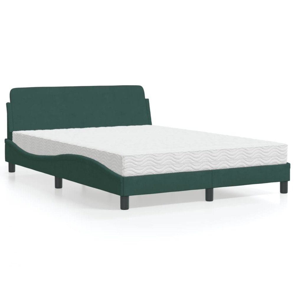 vidaXL Bed with Mattress "Dover" Dark Green 140x200 cm Velvet