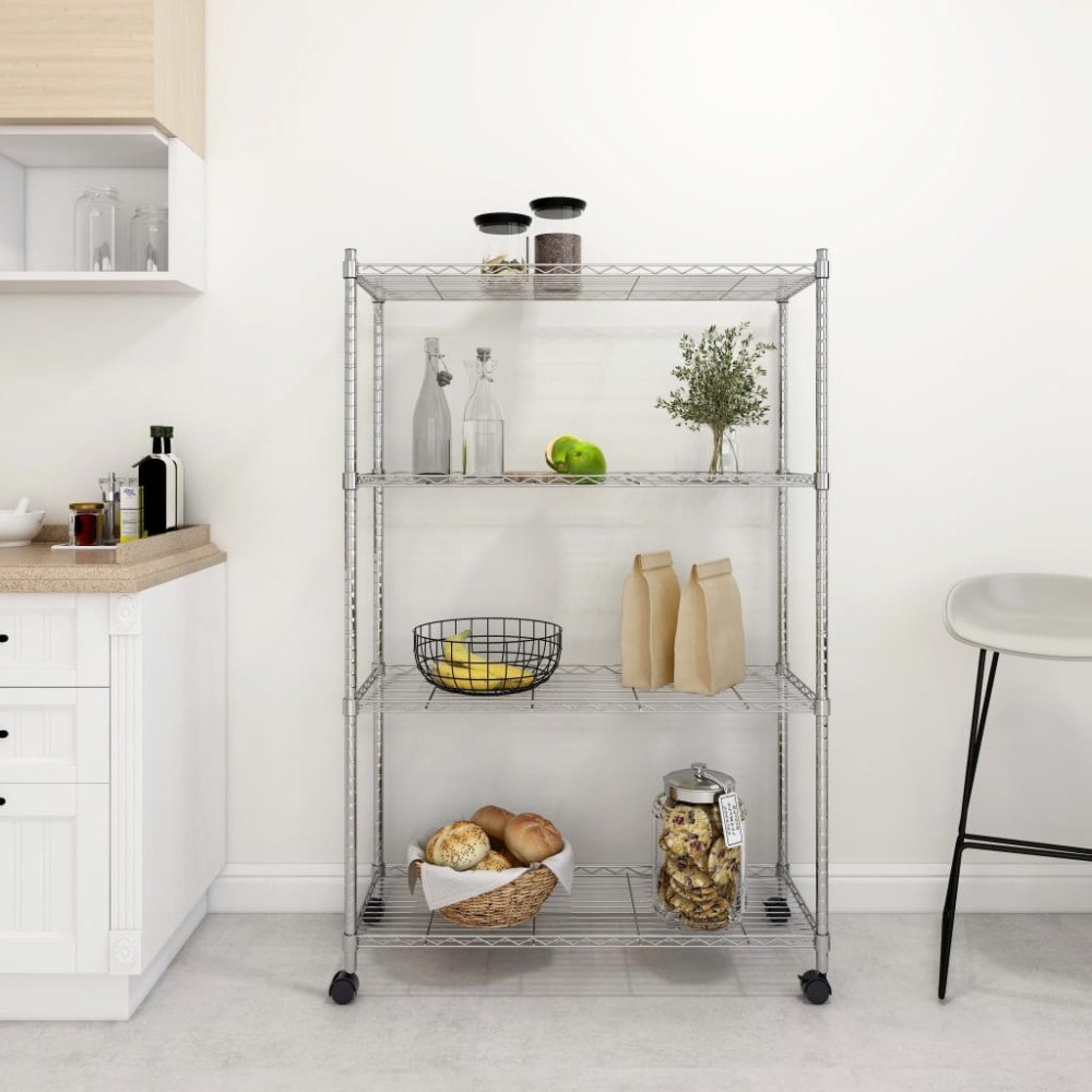 vidaXL Förvaringshylla med hjul 4 hyllplan 90x35x142 cm krom 200 kg