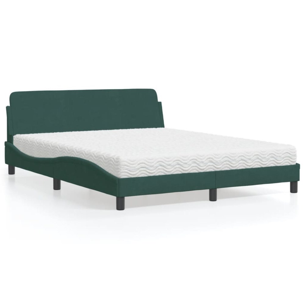 vidaXL Bed with Mattress "Dover" Dark Green 160x200 cm Velvet