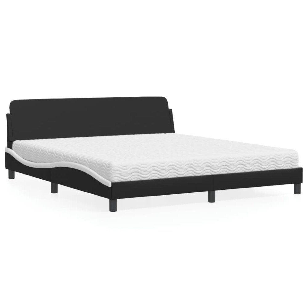 vidaXL Bed with Mattress "Dover" Black and White 180x200 cm Faux Leather