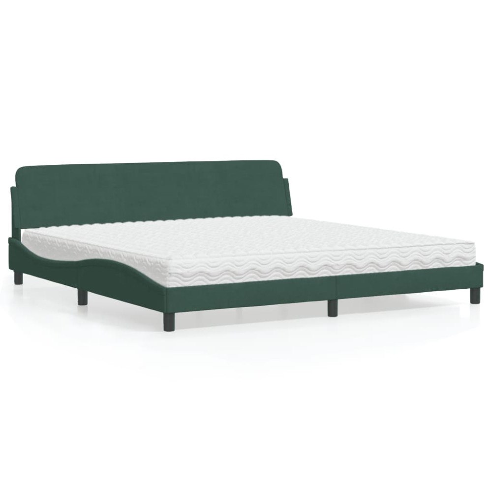 vidaXL Bed with Mattress "Dover" Dark Green 200x200 cm Velvet