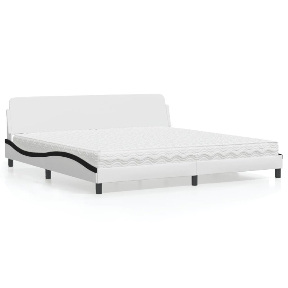 vidaXL Bed with Mattress "Dover" White and Black 200x200 cm Faux Leather