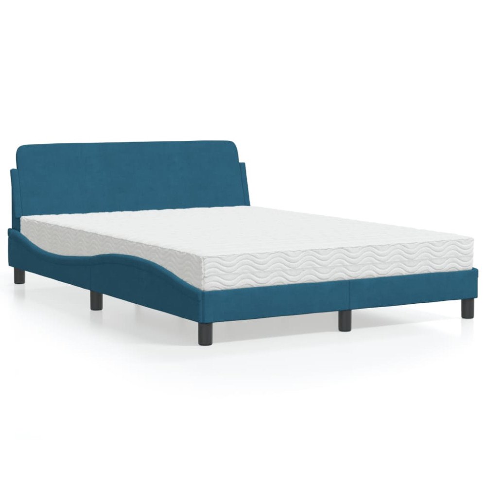 vidaXL Bed with Mattress "Dover" Blue 140x200 cm Velvet