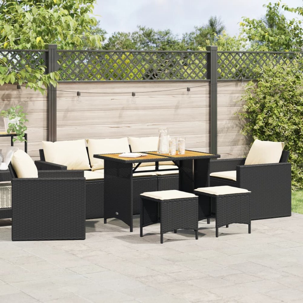 vidaXL Loungegrupp med dynor 6 delar svart konstrotting