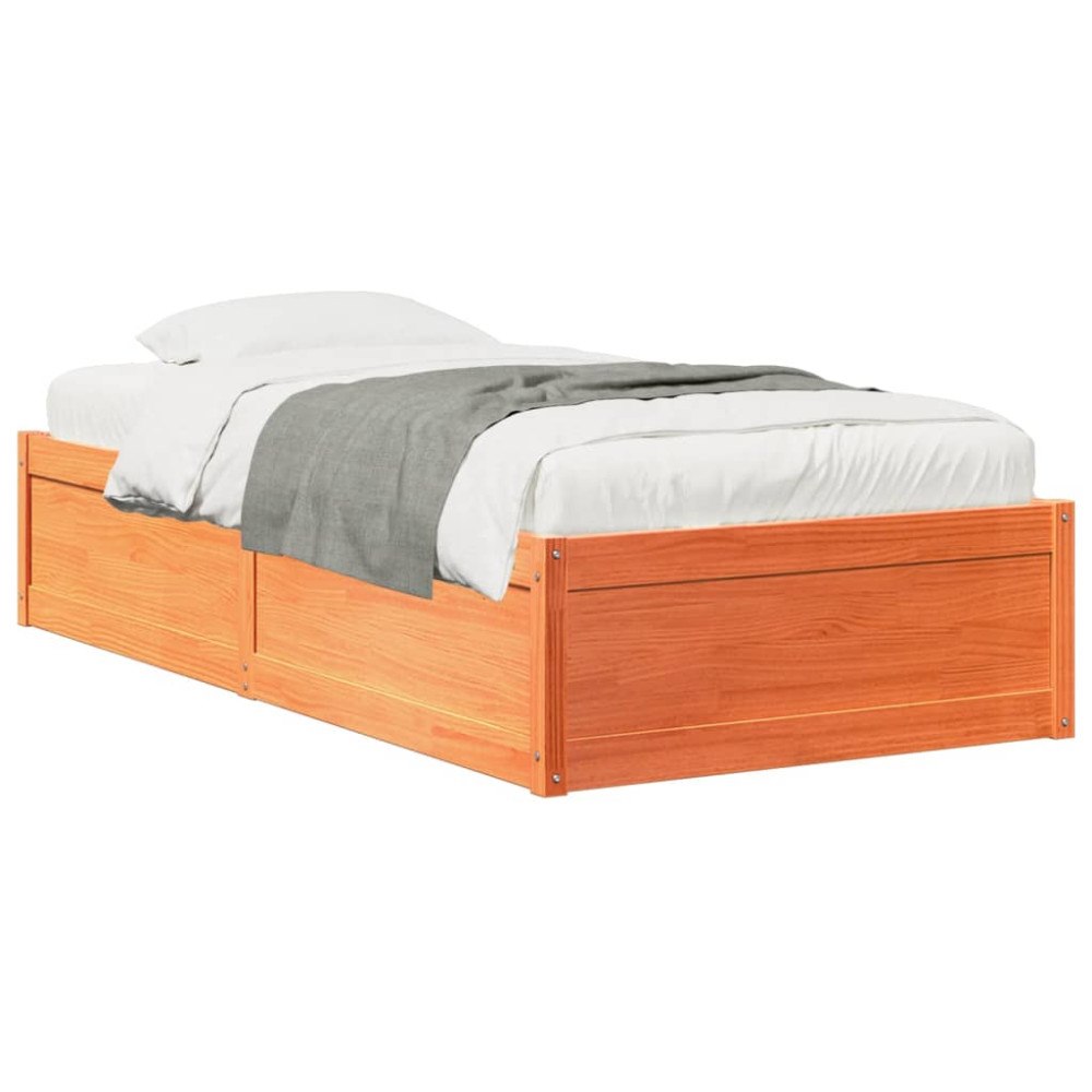 vidaXL Sängram utan madrass vaxad brun 90x200 cm massiv furu