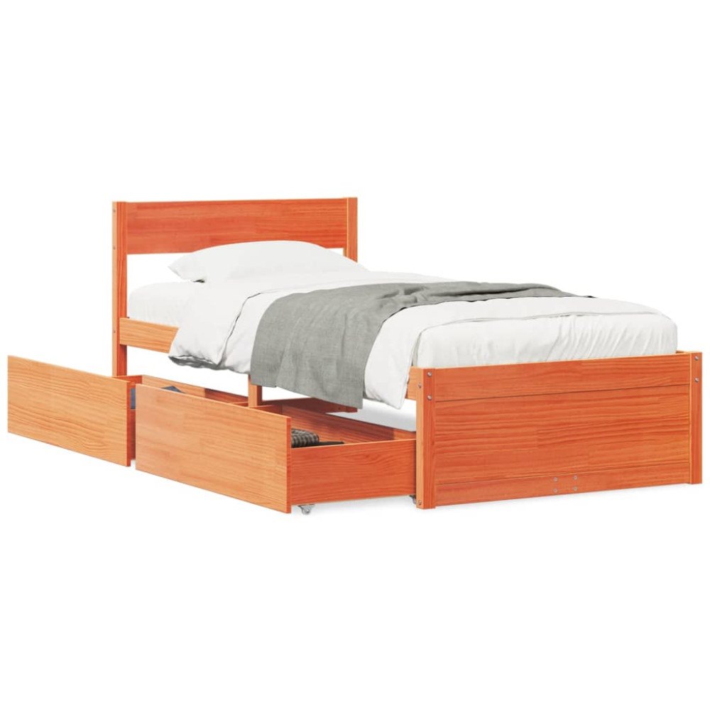 vidaXL Sängram utan madrass vaxad brun 90x200 cm massiv furu