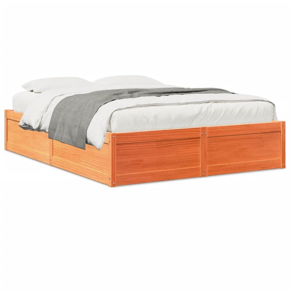 vidaXL Sängram utan madrass vaxbrun 140x190 cm massiv furu