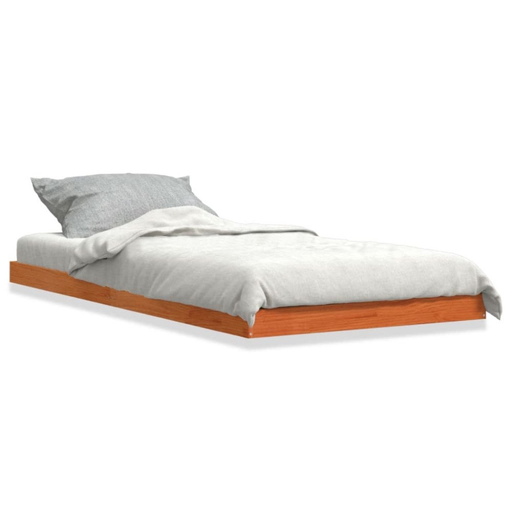 vidaXL Sängram vaxad brun 75x190 cm massiv furu